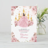 Invitation Château de conte de fées de princesse en or rose Q (Debout devant)