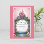 Invitation château de conte de fées de princesse rose (Debout devant)
