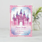 Invitation château de conte de fées de princesse rose (Debout devant)