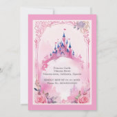Invitation château de conte de fées de princesse rose (Dos)