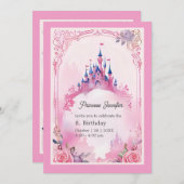 Invitation château de conte de fées de princesse rose (Devant / Derrière)