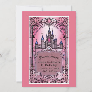 Invitation château de conte de fées de princesse rose