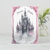Invitation château de conte de fées de princesse rose (Debout devant)