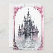 Invitation château de conte de fées de princesse rose (Dos)