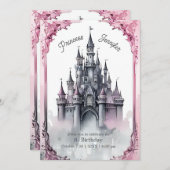 Invitation château de conte de fées de princesse rose (Devant / Derrière)
