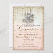 Invitation Château de conte de fées en paillettes d'or 15 Pho (Devant)