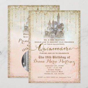 Invitation Château de conte de fées en paillettes d'or 15 Pho