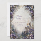 Invitation Château de Conte de Fées Fleurs Violettes Mariage (Devant)