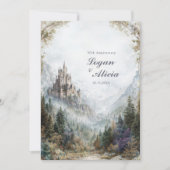 Invitation Château de Conte de Fées Forêt Brumeuse Mariage d' (Devant)