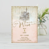 Invitation Château de conte de fées pailleté or Bal de fin d' (Debout devant)