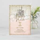 Invitation Château de conte de fées pailleté or Bal de fin d' (Debout devant)