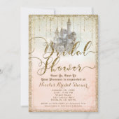 Invitation Château de conte de fées pailleté or Shower nuptia (Devant)