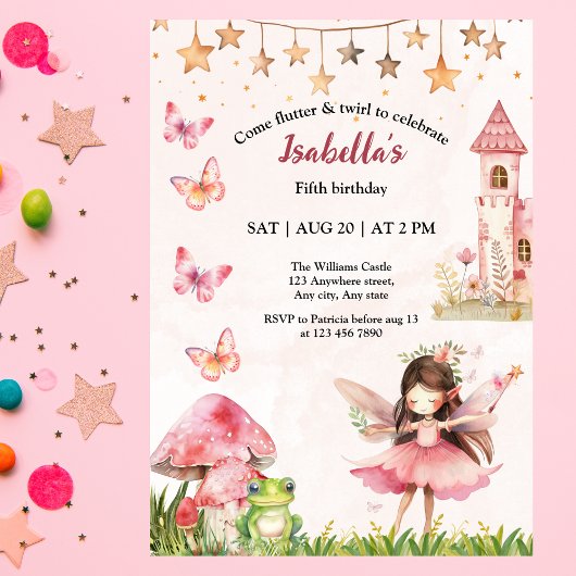 Invitation Château de conte de fées pour filles Grenouille Ch