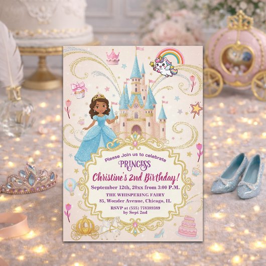Invitation Château de conte de fées Princesse 2e fête d'anniv