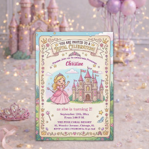 Invitation Château de conte de fées Princesse 2e fête d'anniv