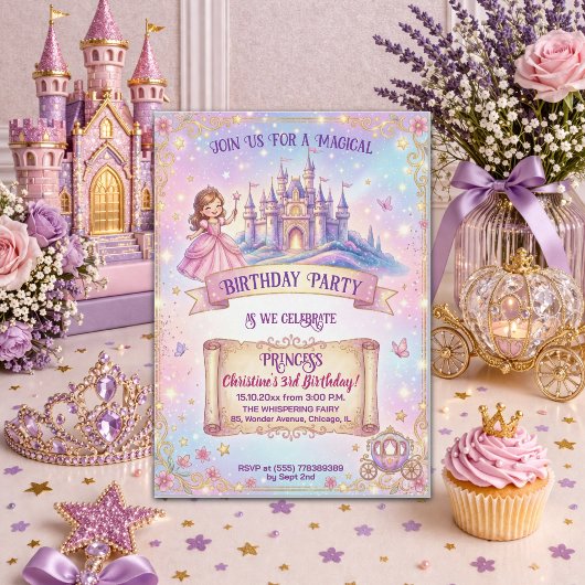 Invitation Château de conte de fées Princesse 3e anniversaire