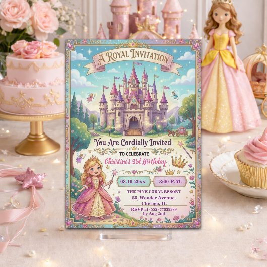 Invitation Château de conte de fées Princesse 3e anniversaire