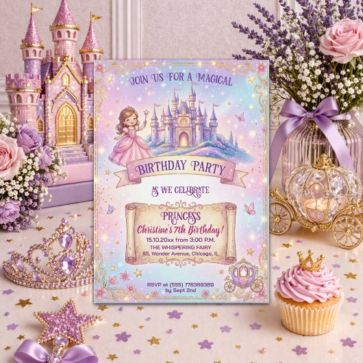Invitation Château de conte de fées Princesse 7e Anniversaire