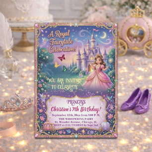 Invitation Château de conte de fées Princesse 7e fête d'anniv