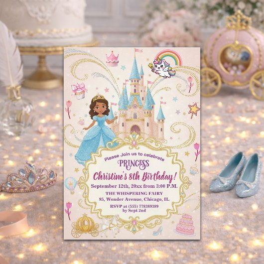 Invitation Château de conte de fées Princesse 8e anniversaire
