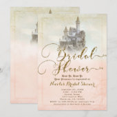 Invitation Château de conte de fées rose pour la fête de mari (Devant / Derrière)