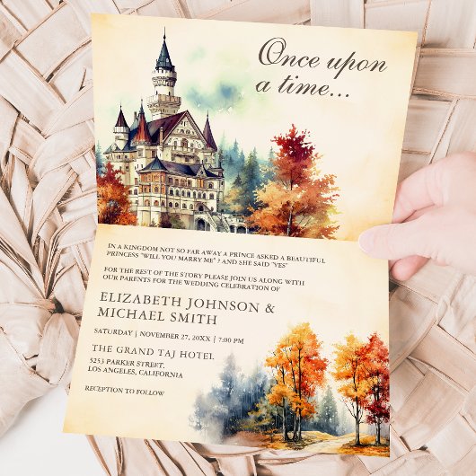 Invitation Château de Conte de Fées Rustique Code QR Livre de