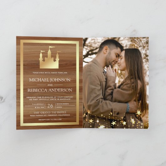 Invitation Château de Contes de Fées en Or Code QR Mariage (Intérieur)