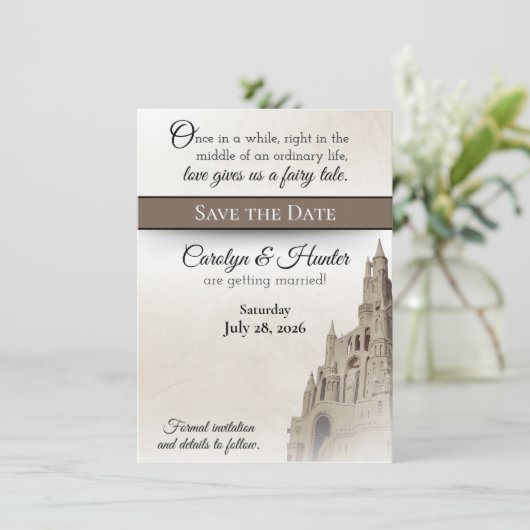 Invitation Château de Fairytale Mariage Enregistrer la date (Debout devant)