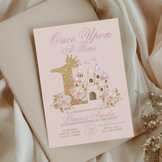 Invitation Château de la Couronne rose Princesse 1er annivers