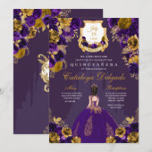 Invitation Château de la Princesse Purple & Gold Quinceañera (Devant / Derrière)