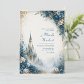 Invitation Château de mariage Azure Rose Mist (Debout devant)