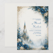 Invitation Château de mariage Azure Rose Mist (Devant / Derrière)