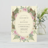 Invitation Château de mariage Crème Rosée Eucalyptus (Debout devant)