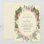 Invitation Château de mariage Crème Rosée Eucalyptus (Devant / Derrière)