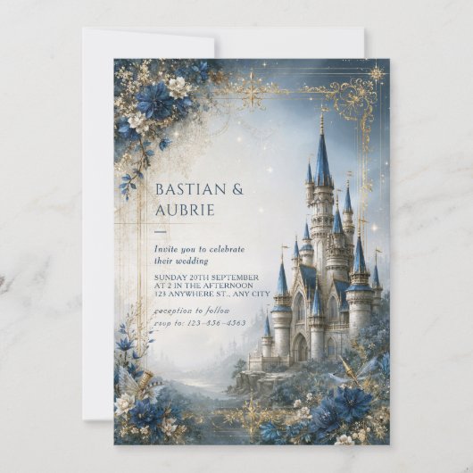 Invitation Château de mariage étoilé saphir (Devant)