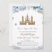 Invitation Château de Parties scintillant d'or, Fleurs bleues (Devant)