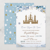 Invitation Château de Parties scintillant d'or, Fleurs bleues (Devant / Derrière)