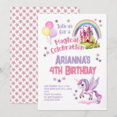Invitation Château de Petite Fille 4e Anniversaire (Devant / Derrière)