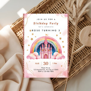 Invitation Château de Princesse Arc-en-Ciel Rêvé pour le 3ème