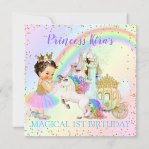 Invitation Château de Princesse Licorne Carrosse Arc-en-Ciel