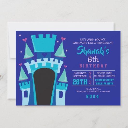 Invitation CHÂTEAU DE PRINCESSE MAISON À REBONDIR Fête d'anni (Devant)