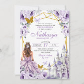 Invitation Château de Princesse Mexicaine Violet Or de Conte (Devant)