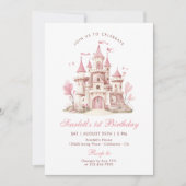 Invitation Château de Princesse Rose Fleurie Fête d'anniversa (Devant)