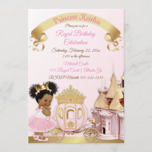 Invitation Château de Princesse Royale Carrosse Rose Or Fille
