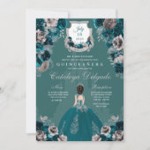 Invitation Château de Princesse turquoise et Argent Quinceañe (Devant)