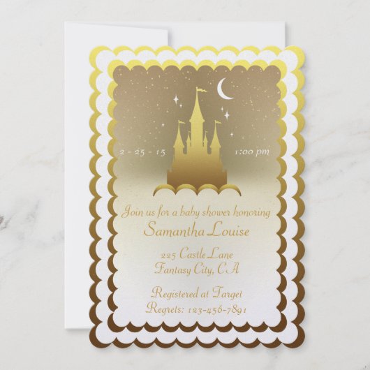 Invitation Château De Rêves D'Argent Dans Le Baby shower Des  (Devant)