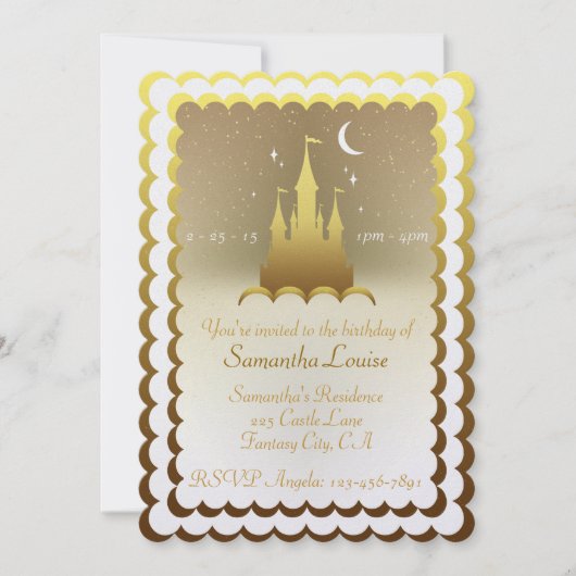 Invitation Château De Rêves D'Or Dans Les Nuages Anniversaire (Devant)