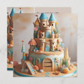 INVITATION CHÂTEAU DE SABLE THÈME CAKE ANNIVERSAIRE DE ENFANT (Devant / Derrière)