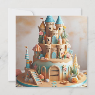 INVITATION CHÂTEAU DE SABLE THÈME CAKE ANNIVERSAIRE DE ENFANT