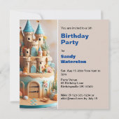 INVITATION CHÂTEAU DE SABLE THÈME CAKE ANNIVERSAIRE DE ENFANT (Dos)